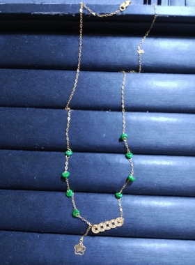 18K金配天然缅甸料翡翠A货仙女链，实物更好看