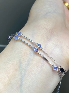 s925银镶嵌天然坦桑石 手链  尺寸3mm