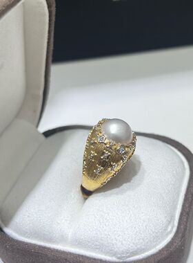 天然海水澳白马贝珍珠s925银戒指，10-11mm海水澳白马贝珍珠微纹