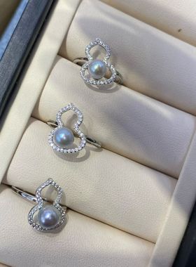 葫芦形状海水纯银真多麻戒指，5-6mm海水真多麻ak珍珠