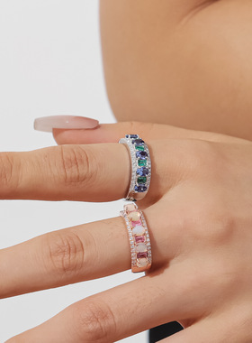 爆款戒指蓝宝石s925纯银镶天然欧泊加培养钻石戒指澳宝高级珠宝