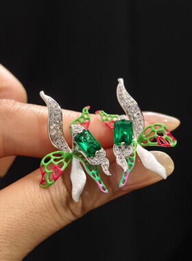 蝴蝶兰项链，吊坠，戒指，s925银，手绘珐琅彩