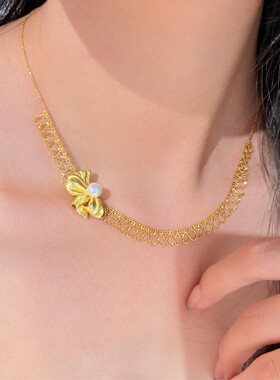 S925银镀金蕾丝项链配天然淡水珍珠项链，附权威证书