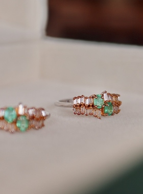 天然祖母绿戒指 S925纯银镶嵌 约3*4mm 钻石切割 手慢无