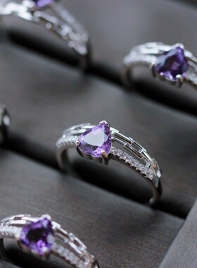 天然巴西紫水晶戒指 s925银镶嵌钻石切割工艺大气优雅 附权威证书