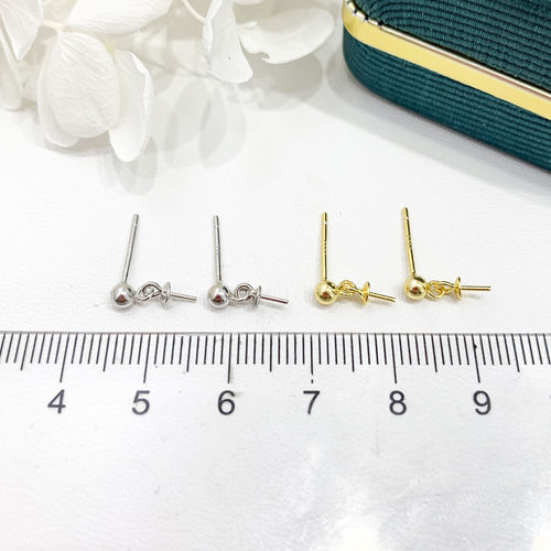 DIY珍珠配件 S925 纯银耳钉空托 金色银色银饰耳环 配7-11mm圆椭 - 图2