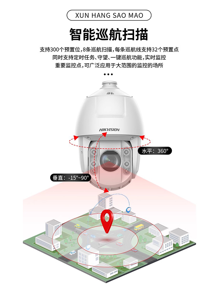 海康威视6寸23倍400高清2DC6423DW-D白光全彩智能网络球形摄像机-图2