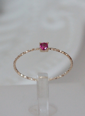 现货无折 新款包邮 韩国14K金刻面金丝戒指 迷你彩石指环似有若无