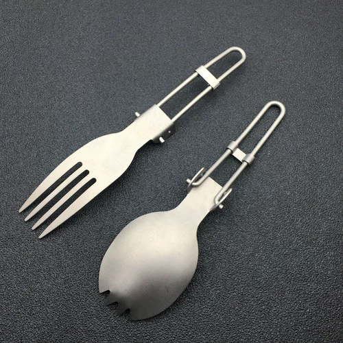 Открытый лагерь Pure Titanium Spoon Складная титановая вилка для пикника для пикника для пикника для пикника для барбекю Sainking Sweeware EDC Pure Titanium Fork Spoon Spoon