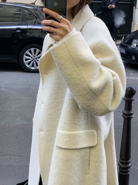 现货！ounce韩国东大门正品2025秋冬双排扣中长款羊驼绒大衣外套