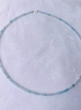 海蓝宝刻面细锁骨链女项链轻奢