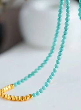 碎银绿松石圆珠锁骨链女珍珠