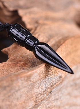 天然黑曜石金刚杵吊坠三面雕刻普巴杵降魔杵撅男女款项链简约挂件