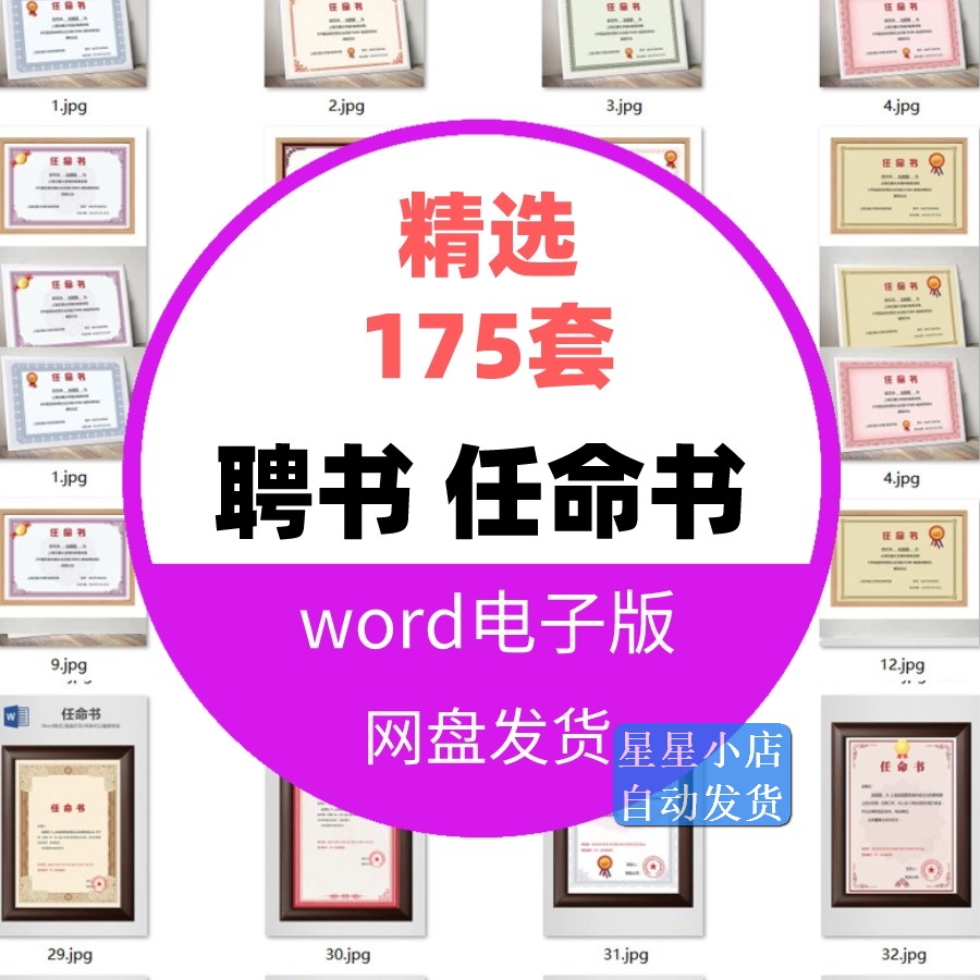 聘书word模板结业奖状聘任书任命书聘请书电子版证书文档打印用