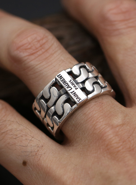 s925纯银饰品双环个性泰银男士