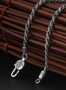 925纯银饰品 复古泰银经典扣头六字真言金刚杵麻花扭纹男女款项链