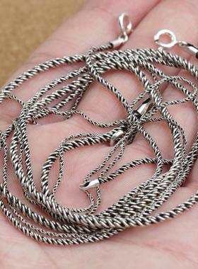 扭纹2/3mm坠百泰银细麻绳项链