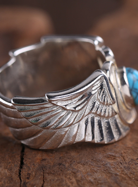 包邮s925纯银简约潮流蓝松石戒指