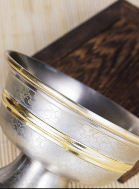 印度青铜印花供水碗光面印花供杯家用佛前供水碗七供高脚供佛杯