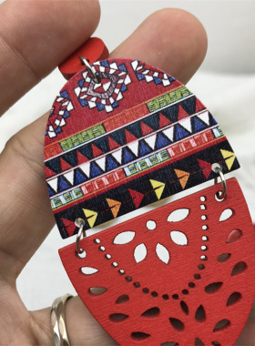 波西米亚风木长耳环木质earrings