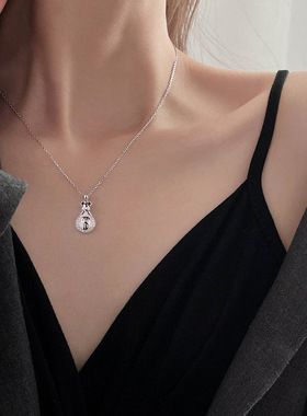 帝丰999纯银时尚镶钻福袋项链女新款百搭美金$钱袋锁骨链招财配饰