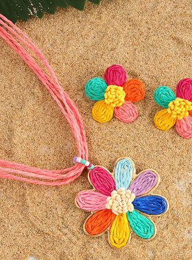 博主同款花朵项链耳钉套装