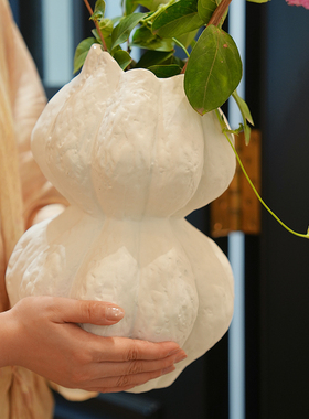 法式高级手捏花瓶复古家居摆件干花花器