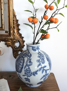 多子多福青花瓷花瓶装饰客厅插花入户玄关高级花器摆件