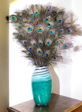 孔雀翎铜青琉璃花瓶家居桌面装饰艺术摆件玄关水培插画花器PT48