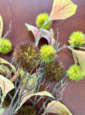 出口仿真秋色板栗大支假花精美逼真花艺装饰5支一组95cm