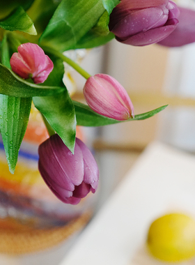 软胶保湿手感郁金香仿真花家居装饰摆件婚庆手捧花花器插花配件
