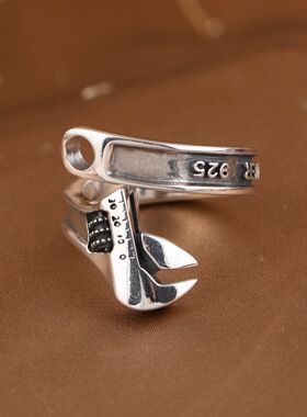 扳手银戒指925纯银个性男款