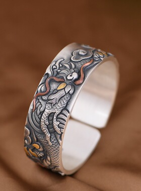 龙银镯子999足银龙腾盛世复古男