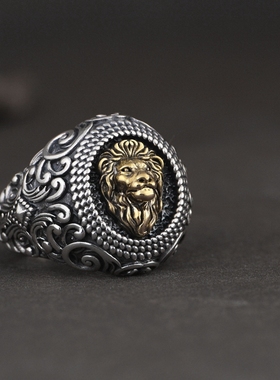 S925纯银狮子戒指复古泰银男戒