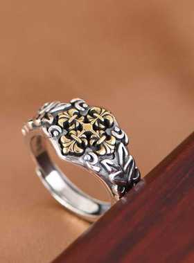 藤蔓戒指S925银十字架霸气男款