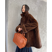 2023 new imported velvet middle length mink leather Grand coat Mink Henning Warm Water Mink Fur Fur Coat Female Winter