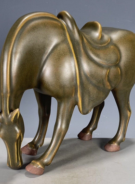 古董瓷器捡漏老货臻品收藏 老窑瓷茶叶末釉马单色釉摆件