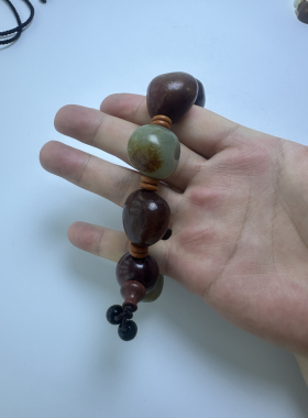 和田玉籽料原石手串黑皮手链高档送礼DIY红木紫檀三通佛头随机发