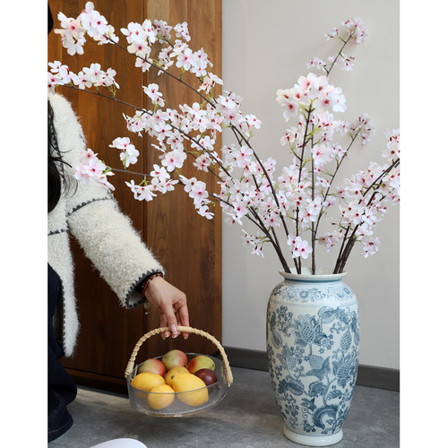 芙菡高仿真樱花桃花白粉色梨花假花塑料花绢花桃花客厅餐桌插花 - 图2