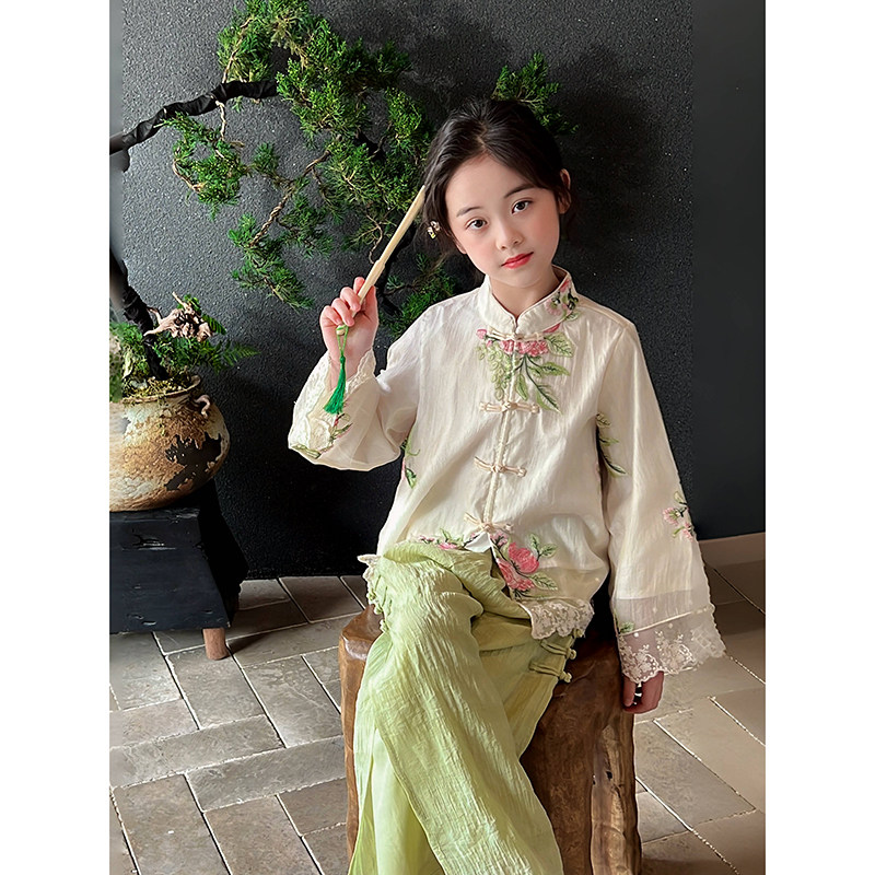 女童汉服套装2025春季新款儿童古风改良上衣裤子国风演出服两件套,淘宝优惠券,粉丝福利购,淘宝优惠卷