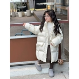 Зимний пуховик, бархатная детская длинная удерживающая тепло толстовка с капюшоном для девочек, куртка, 2023, утиный пух