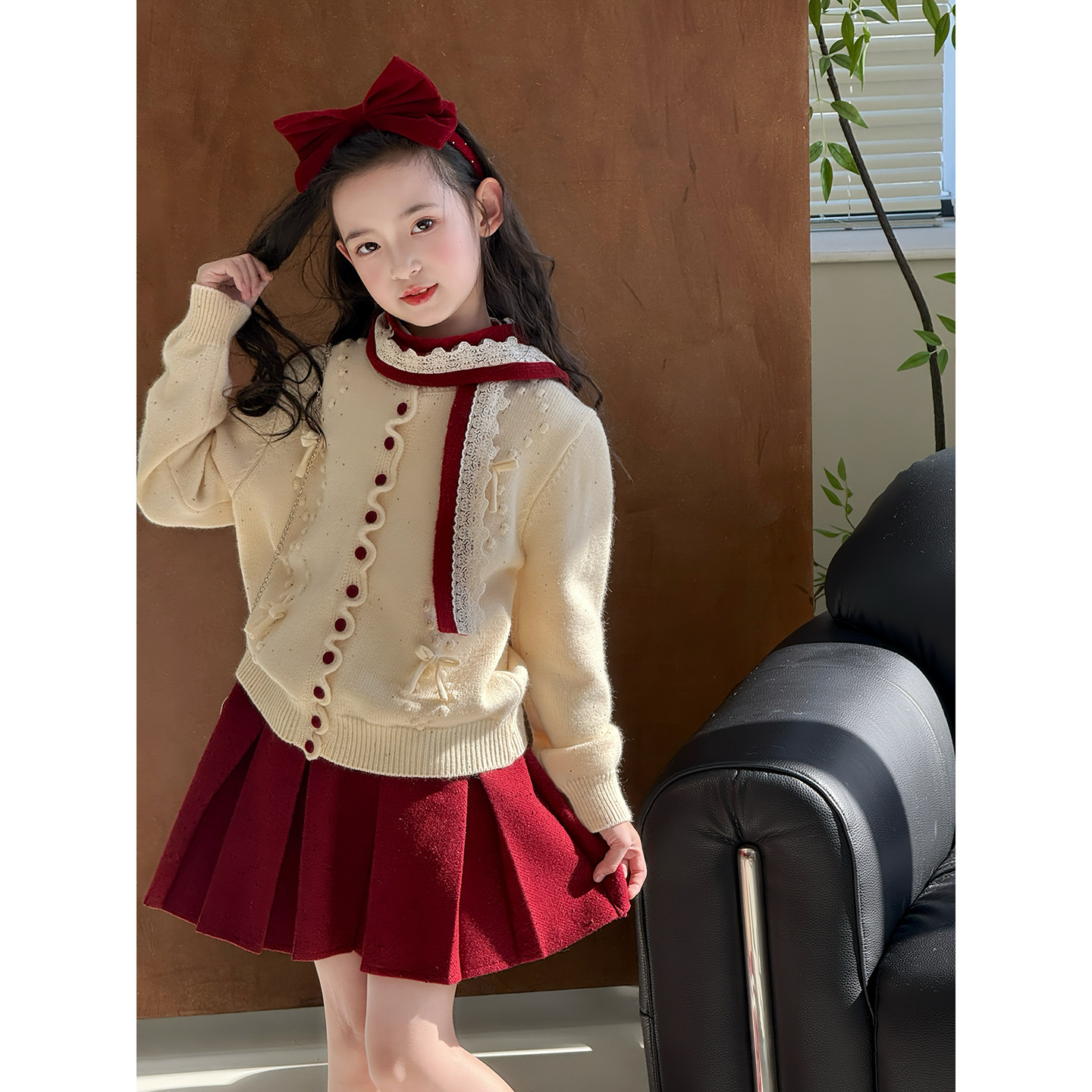 女童套装2025冬季新款儿童韩版针织开衫裙子加厚保暖毛衣三件套潮,淘宝优惠券,粉丝福利购,淘宝优惠卷