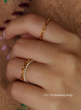 MIMI 进口14K包金注金长方形椭圆光面光身戒指指环洗手洗澡不用摘