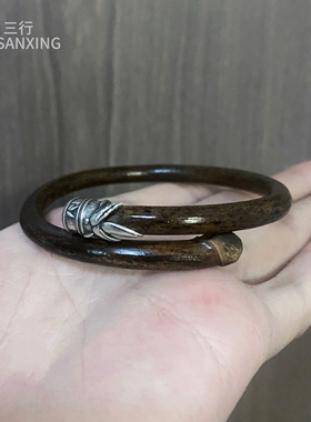 竹叶925纯银天然野生鸡血藤木手镯子男女情侣款新中式复古民族风