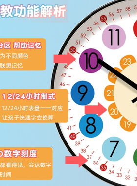 康巴丝早教学习静音挂钟客厅卧室石英钟表壁挂时钟装饰墙面表儿童