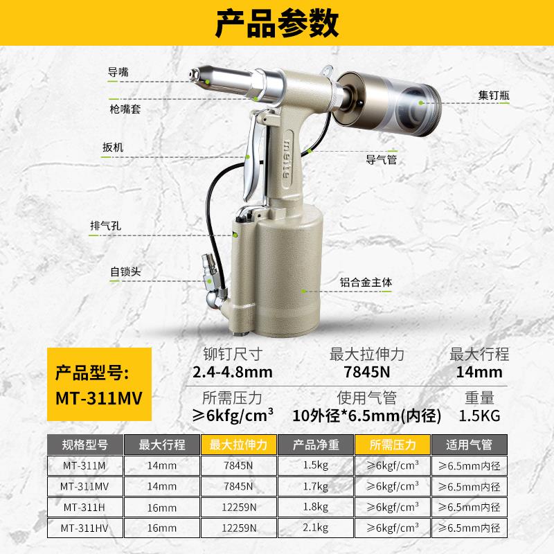 正品美特气动铆钉枪抽芯拉钉枪工业级空心拉冒枪拉铆枪全自动柳钉-图2