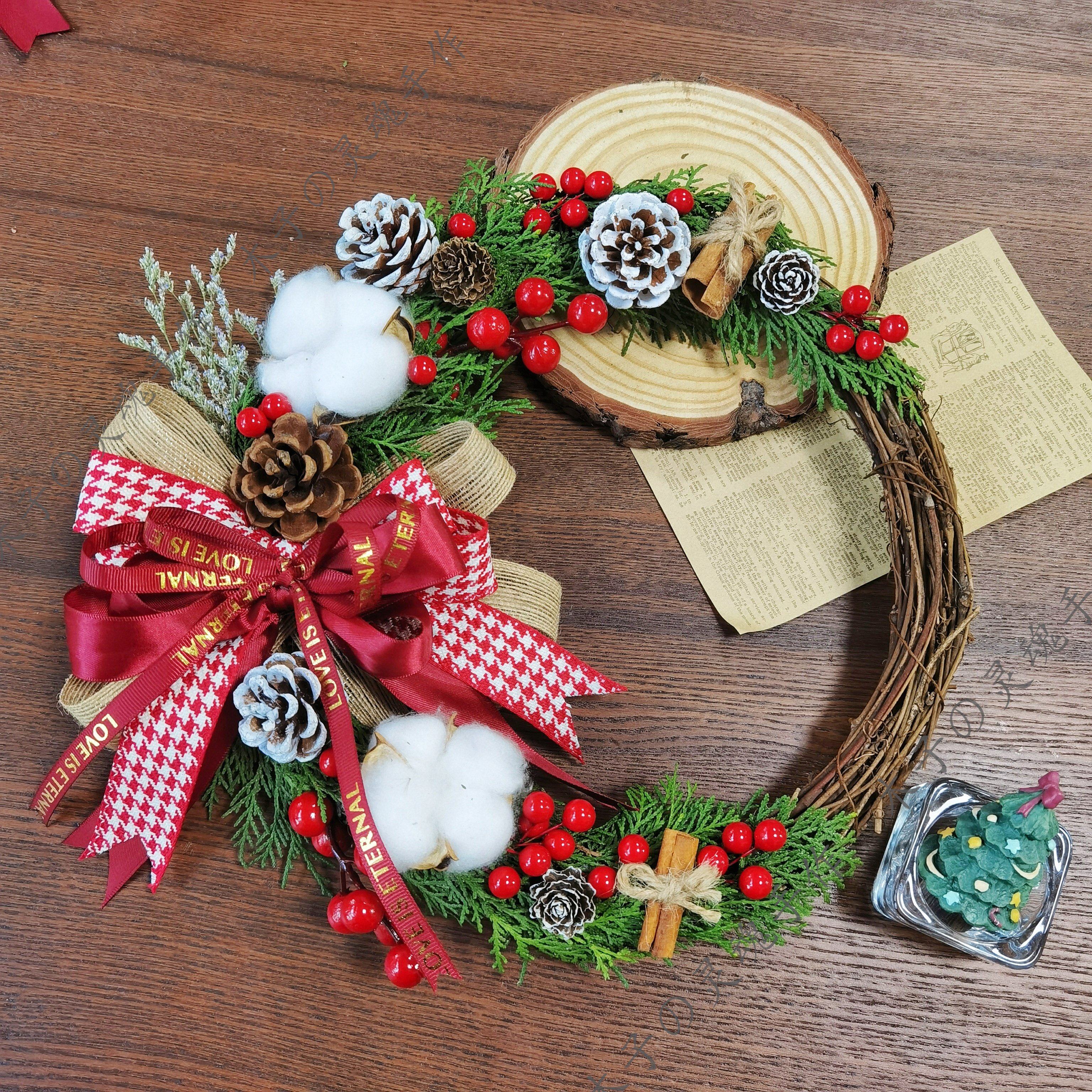 「木子手作」圣诞藤圈 圣诞门挂饰 圣诞节装饰 干花礼物diy材料包,淘宝优惠券,粉丝福利购,淘宝优惠卷