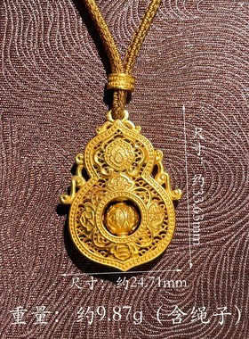 s925纯银镀黄金色人生四美福禄双全花丝葫芦编织绳毛衣链项链男女