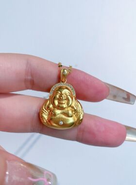 S925纯银镀黄金色新款民族风大肚佛公吊坠项链金佛弥勒佛锁骨链女