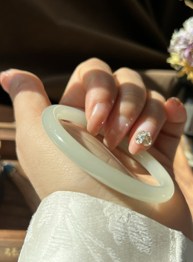 天然和田玉高冰浅晴水料圆细料细圆细条手镯正品高货节日礼物